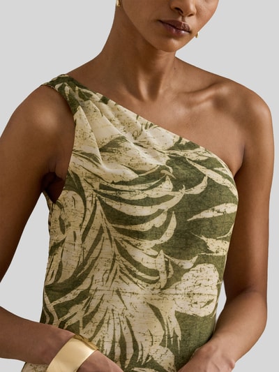 Lauren Ralph Lauren One Shoulder Abendkleid mit Volants Oliv 3