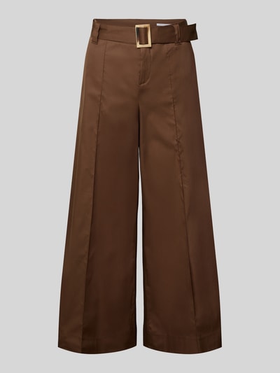 Produktfoto, brązowa Wide Leg Hose mit Gürtel Modell 'Carletta' von MAC, bawełniany miks ze stretchem, pionowe przeszycia, szerokość w rozmiarze 36: 38 cm, długość nogawki od wewnątrz: 75 cm