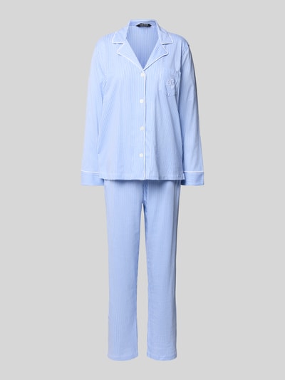 Produktfoto, Pyjama met streepmotief van Lauren Ralph Lauren, puur katoen, los model, reverskraag, knoopsluiting, borstzak met labelstitching.