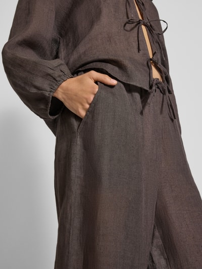 Christian Berg Woman Wide Leg Leinenhose mit Eingrifftaschen Schoko 3