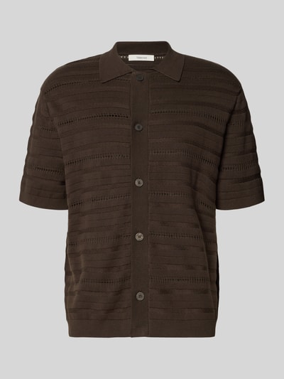 Produktfoto, Regular Fit Strickjacke aus reiner Baumwolle Modell 'PALLE' von SELECTED HOMME, braun, kurzarm, strukturierte Oberfläche, unifarben, einreihige Knopfleiste, Hemdkragen, Strickmaterial
