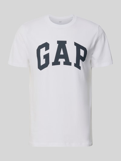 Produktfoto, T-Shirt mit Logo und Rundhalsausschnitt von GAP aus Reine Baumwolle, Regular-Fit, weiß, Rückenlänge 72 cm bei Größe M