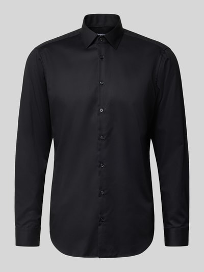 Produktfoto, Regular Fit Business Hemd aus Baumwolle mit Kentkragen von Jake*s, czarna bawełna, krój regular fit, Kent kołnierzyk, długość pleców w rozmiarze 39/40: 70 cm, szerokość w rozmiarze 39/40: 47 cm, długość rękawa: 64 cm
