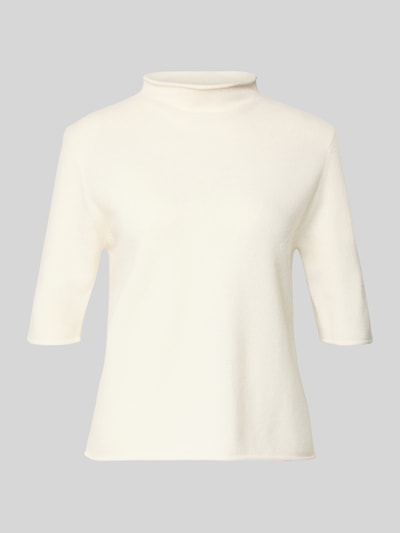Productfoto, Strickshirt aus Wolle Modell 'Tumea' van Someday, regular fit, opstaande kraag, rolzoom, effen wit, fijne textuur.