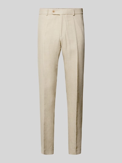 Produktfoto, Slim Fit Leinenhose mit wol- en viscose-aandeel model 'Shiver' van Carl Gross, mix van linnen en wol, persplooien, gulp- en achterzakken, knoop- en ritssluiting, bandwijdte maat 50 45 cm, binnenbeenlengte maat 50 81 cm, heren