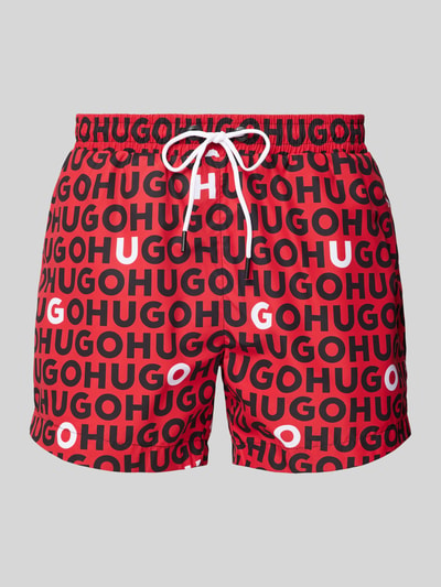 HUGO Relaxed Fit Badeshorts mit Label-Print Modell 'TORTUGA' Rot 1