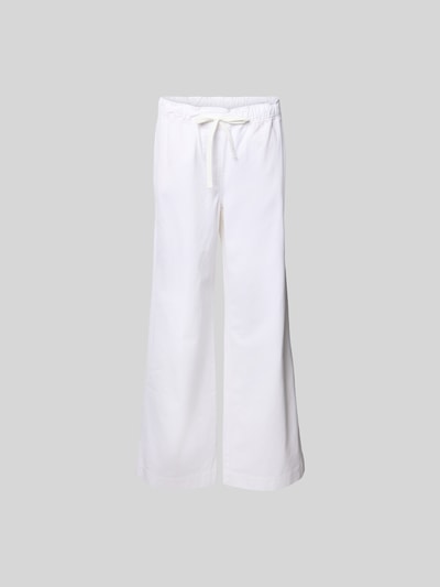 Produktfoto, Wide Fit Stoffhose mit Eingrifftaschen von Juvia aus reiner Baumwolle für Damen in Weiß, elastischer Bund mit Tunnelzug, lockere Weite, kurze Innenbeinlänge 43 cm in Größe S, Bundweite 80 cm, feine glatte Oberfläche