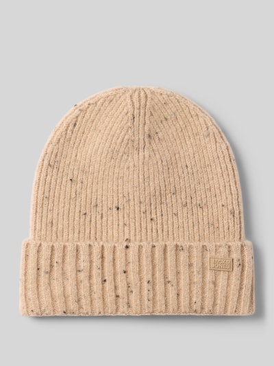 Produktfoto, Mütze aus elastischem Material-Mix Modell 'CRUSH' von JACK & JONES in Beige mit gerippter Struktur, breite Krempe, Label-Detail