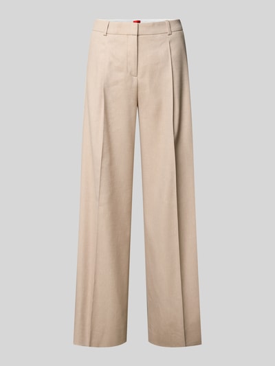 Produktfoto, weite Hose aus Viskose-Mix Modell 'HALATI' von HUGO in Bi-Color Beige, Wide Leg, Bundfalte, Gürtelschlaufen, Metall-Logo