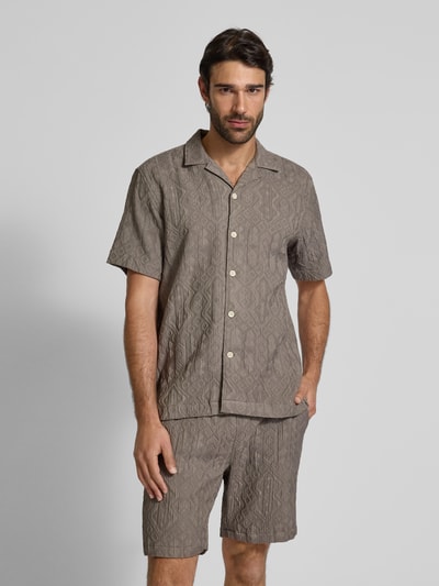 Lindbergh Regular fit overhemd met korte mouwen van viscosemix met structuurmotief Kaki - 4