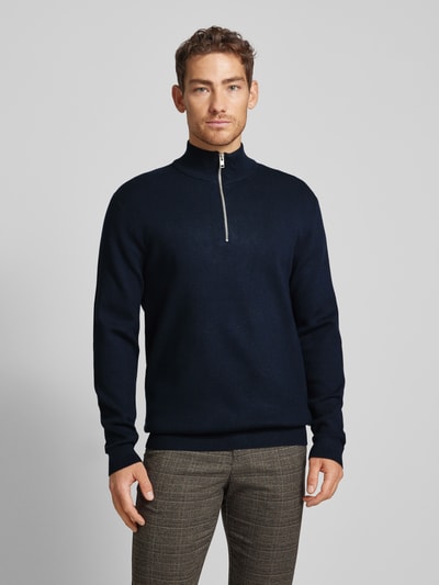 Lindbergh Gebreide pullover met geribde opstaande kraag Donkerblauw - 4