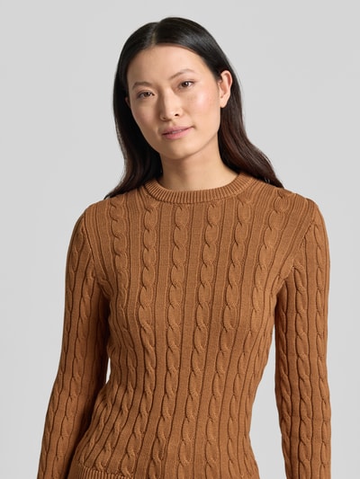 Jake*s Casual Gebreide pullover met kabelpatroon en ronde hals Middenbruin - 3