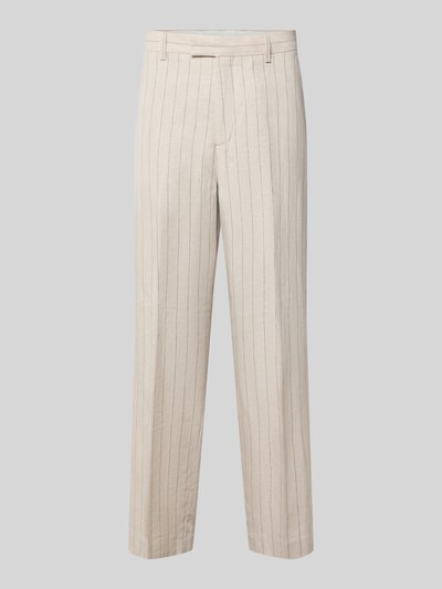 Produktfoto, beige Relaxe Fit Anzughose aus Leinen-Bumwoll-Mix Modell 'LADATTI' von Selected Homme mit feinen Streifen, Herren Anzughose von Selected Homme