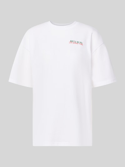 Produktfoto, T-Shirt mit rückseitigem Motiv-Print von REVIEW aus reiner Baumwolle in Oversized-Passform, weiß, glatte Textur, Rundhalsausschnitt