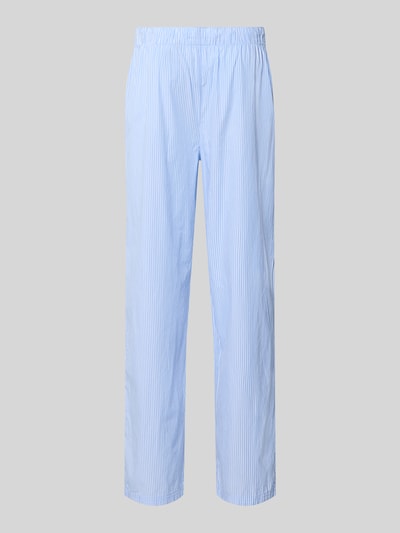 Produktfoto, Pyjama-Hose aus reiner Baumwolle von Christian Berg Men, hellblau mit feinen weißen Streifen, elastischer Bund, gerade Passform, Knopfverschluss, Label-Patch