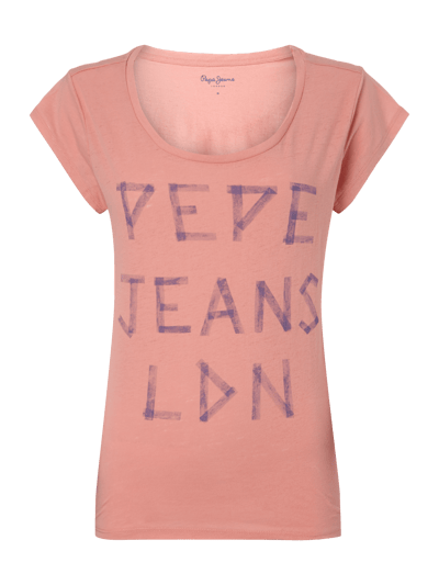 Pepe Jeans T-shirt z nadrukiem z logo Koralowy melanż 1