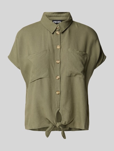 Pieces Boxy Fit Hemdbluse mit Knoten-Detail Modell 'PIA' Khaki 2