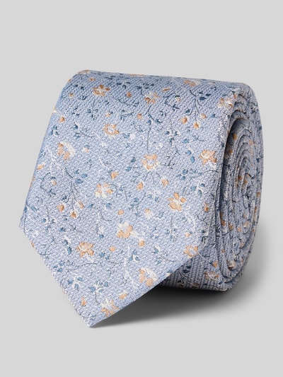 Produktfoto, Krawatte+Einstecktuch von Roy Robson für Herren in Klassisch mit Allover-Look und floralem Allover-Muster, feine Struktur, blaue und orange Farbtöne.