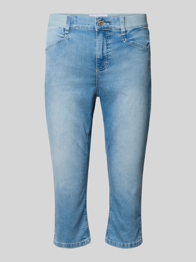 Produktfoto, niebieskie spodnie capri z mieszanki bawełny z dodatkiem streczu, krój slim fit, elastyczny pas, model 'AnnaCapri Sporty' od Angels, szerokość w rozmiarze 36: 39 cm, długość wewnętrzna nogawki w rozmiarze 36: 46 cm
