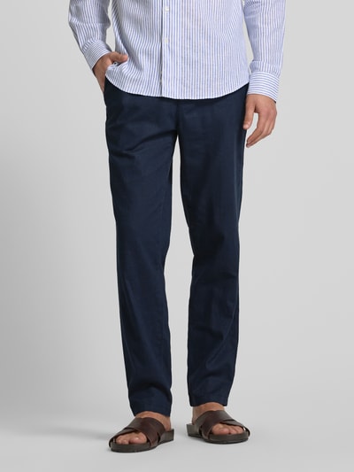 Matinique Regular fit linnen broek met elastische band, model 'barton' Marineblauw - 4