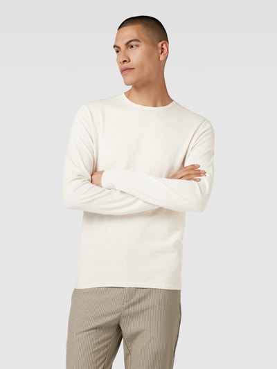 Christian Berg Men Strickpullover mit gerippten Abschlüssen Offwhite Melange 4