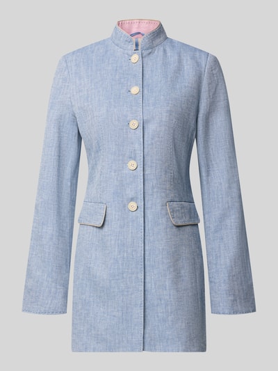 Produktfoto, Slim Fit Blazer mit Pattentaschen von WHITE LABEL aus reiner Baumwolle in Hellblau mit Stehkragen und sichtbarer Knopfleiste