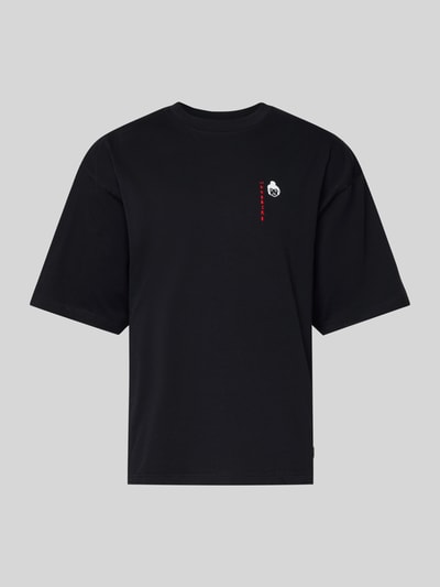 WOODBIRD T-shirt z detalem z logo Model „Beam” Czarny 2