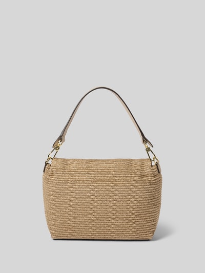 Produktfoto, Handtasche mit Logo-Detail Modell 'Temi' von Abro in heller Flecht-Optik, Überschlag, Hauptfach, Abnehmbarer Schulterriemen, Magnetverschluss, Maße 32 cm Breite, 22 cm Länge, 10 cm Tiefe, Schulterriemen 54 cm