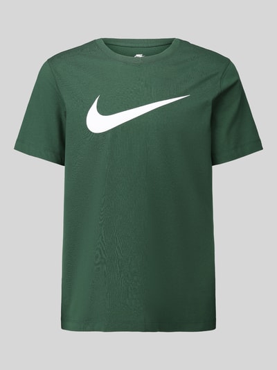 Produktfoto, zielony Regular Fit T-Shirt aus reiner Baumwolle von Nike, gładka faktura, białe logo, Męski t-shirt