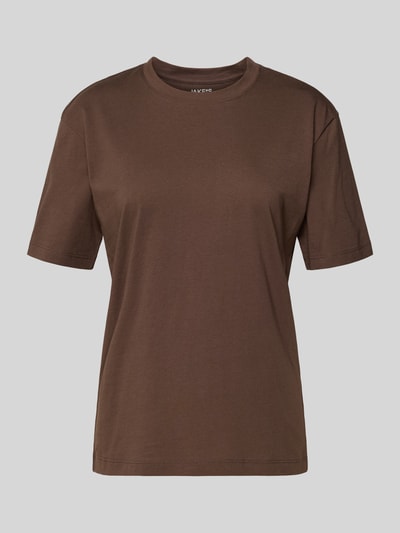 Produktfoto, braunes T-Shirt aus Baumwolle mit Rundhalsausschnitt von Jake*s Casual, Regular Fit, glatte Textur, Rückenlänge S: 57 cm