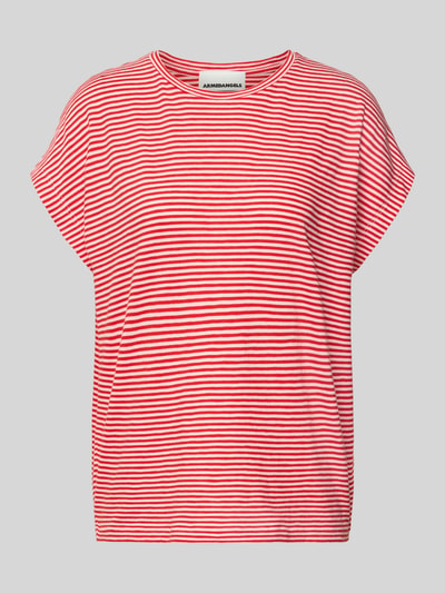 Produktfoto, Loose Fit T-Shirt aus reiner Baumwolle Modell 'SLUB JERSEY STRIPE' od Armedangels, czerwono-białe paski, okrągły dekolt, krótki rękaw, gładka faktura, jersey