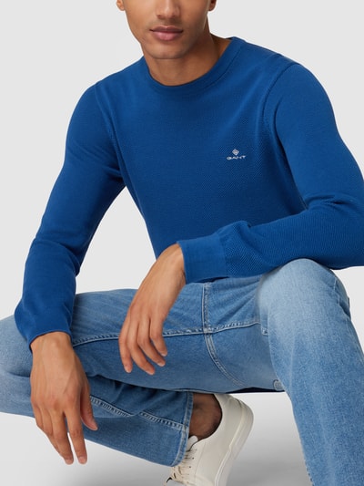 Gant Gebreide pullover met labelstitching Blauw - 3