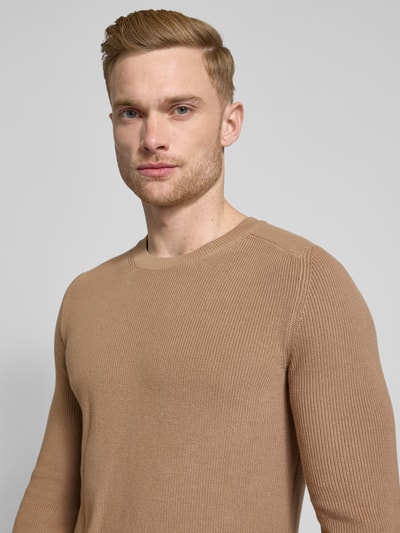 JOOP! Jeans Strickpullover mit Rundhalsausschnitt Modell 'Svante' Taupe 3