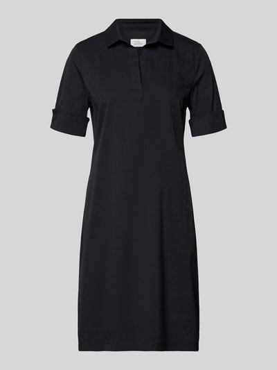 Produktfoto, Hemdblusenkleid mit V-Ausschnitt von ROBE LÉGÈRE in Schwarz, gerader Schnitt, Baumwoll-Mix, kurze Ärmel mit Aufschlag, glatte Textur