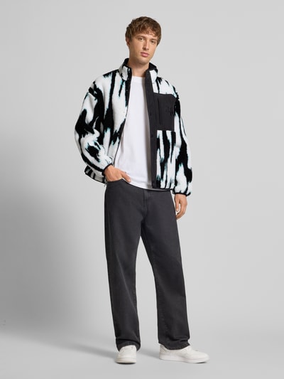 Calvin Klein Jeans Kurtka z polaru o kroju regular fit z wyhaftowanym logo model ‘Jacquard’ Czarny 1