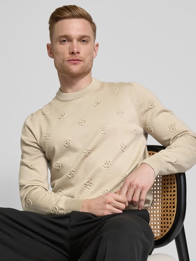 BOSS Gebreide pullover met ronde hals, model 'Bahelo' Beige - 3