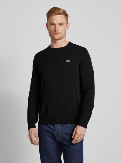 Lacoste Gebreide pullover met logopatch Zwart - 4