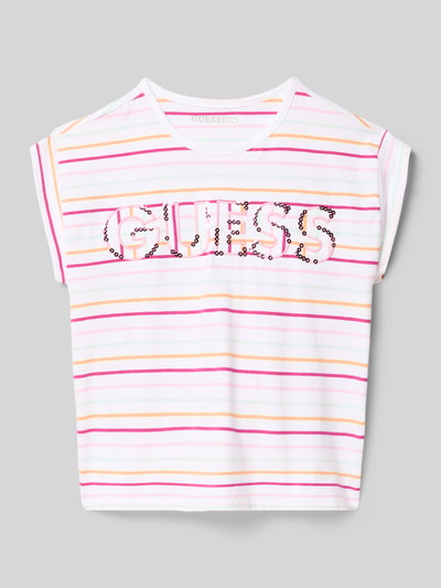 GUESS T-Shirt mit Logo-Stitching und Paillettenbesatz Weiss 1
