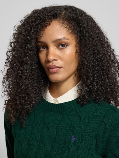 Polo Ralph Lauren Strickpullover mit Zopfmuster und Rundhalsausschnitt Gruen 3