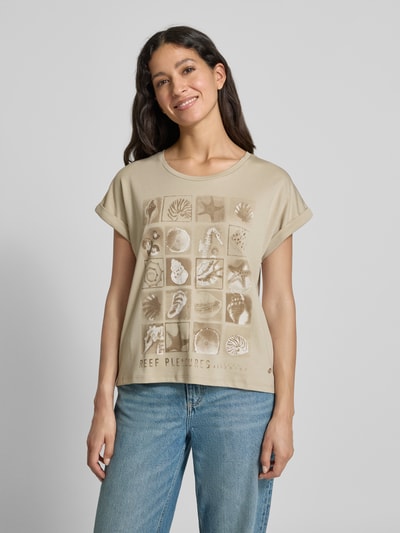 monari Regular fit T-shirt van puur katoen met motiefprint Beige - 4