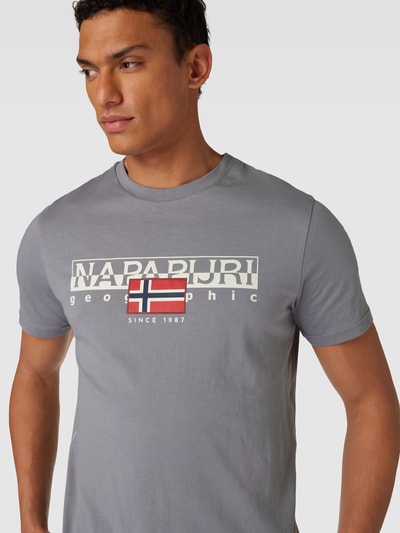 Napapijri T-shirt met labelprint, model 'AYLMER' Middengrijs - 3