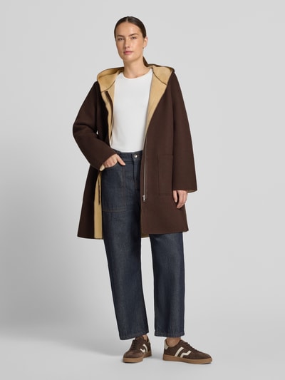 Apricot Mantel mit Kapuze und aufgesetzten Taschen Dunkelbraun 1