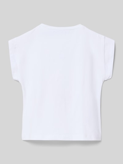 Produktfoto, weißes T-Shirt mit Motiv-Print von Mayoral aus Baumwoll-Elasthan-Mix, Regular Fit, Rundhalsausschnitt, Rückansicht