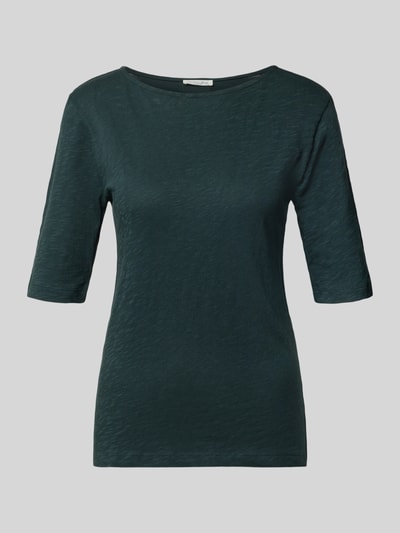 Produktfoto, T-Shirt mit U-Boot-Ausschnitt von Christian Berg Woman, czysta bawełna, krój regular fit, melanżowa tekstura, długość tyłu w rozmiarze S: 58 cm