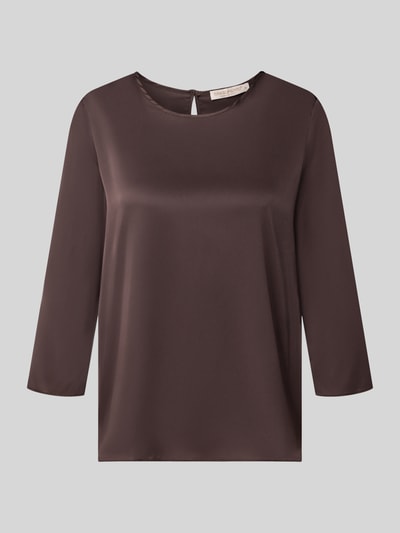 Produktfoto, Bluse aus Satin von Rinascimento, Materiaalmix met stretch, getailleerd pasvorm, ronde hals, met lange mouwen, kleur diepbruin, gladde satijnstructuur, ruglengte maat S 59 cm, mouwlengte maat S 48 cm