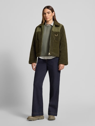 Barbour Regular Fit Fleecejacke mit Cord-Kragen Modell 'MALENA' Oliv 1