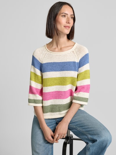 Oui Gebreide pullover van katoenmix Kaki - 3