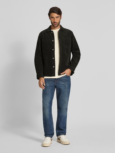 Lindbergh Modern fit overhemdjack met borstzak, model 'Superflex' Leem - 1