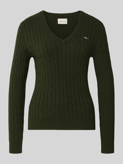 Gant Strickpullover mit V-Ausschnitt und Logo-Stitching Dunkelgruen 2