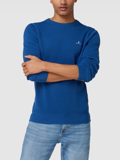 Gant Gebreide pullover met labelstitching Blauw - 4